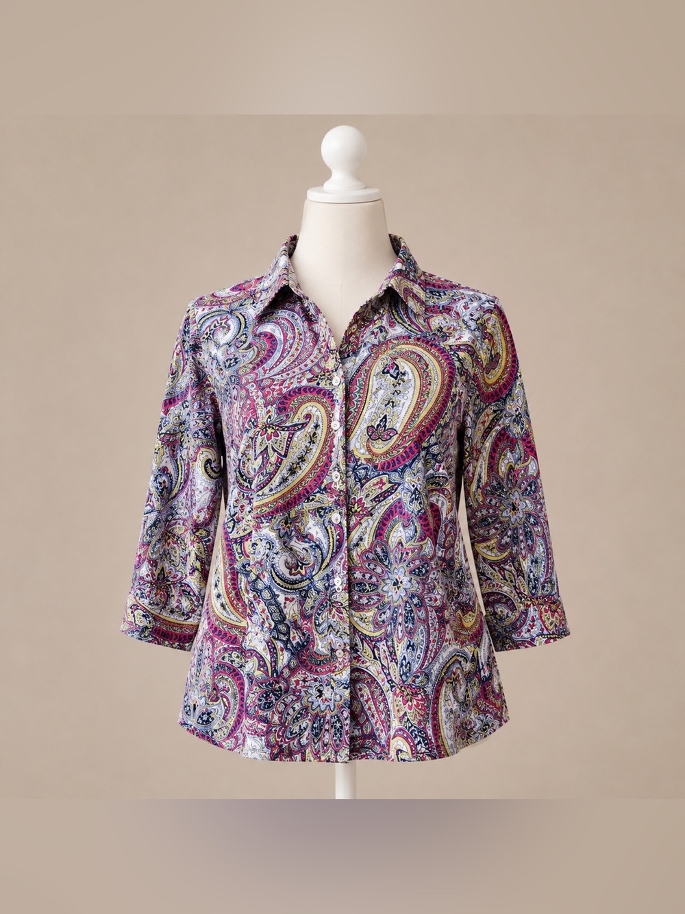 Dana Buchman Paisley Button Front Stretch Shirt Womens Large L